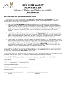 Dog mushing waiver Prairie pdf